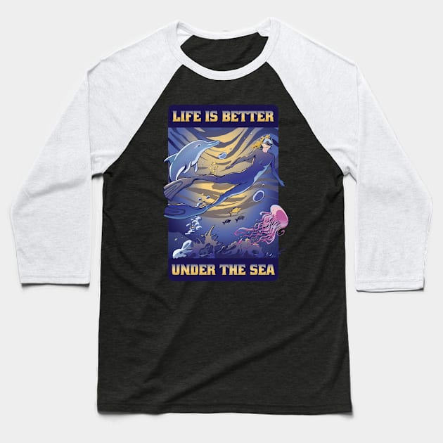 Under The Sea Funny Scuba Diving Gift Baseball T-Shirt by CatRobot